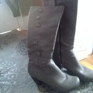 Grey knee high boots